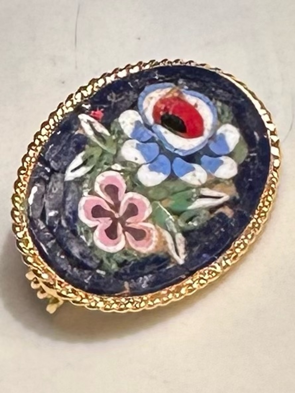 Floral Micro Mosaic Oval Brooch-1”